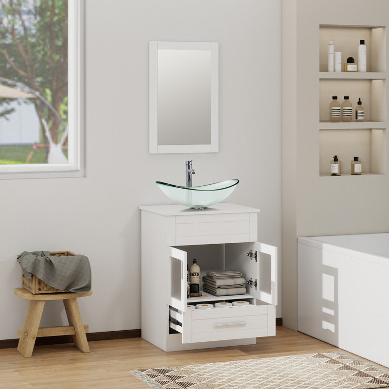 Ensemble de meuble-lavabo simple 24 po avec miroir Romford, Clair