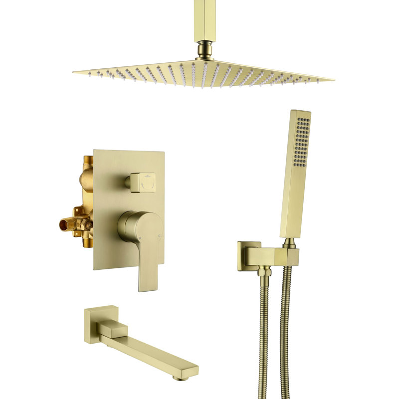 12 Inch Ceiling Mounted Shower System With Hand Shower Single Handle Shower Faucet Set Modern Brass Shower Trim Set With Tub Spout