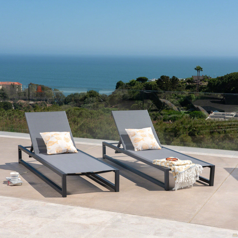 Chaise longue Venice (ensemble de 2), Gris, Noir