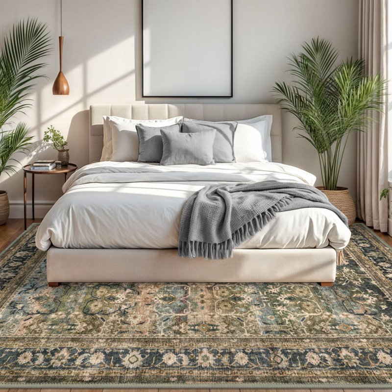 Tapis tribal à motif floral lavable à la machine avec envers antidérapant pour le salon de la chambre à coucher