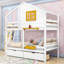 Lit superposé simple en bois en forme de maison avec tiroirs de rangement et fenêtre-689982961