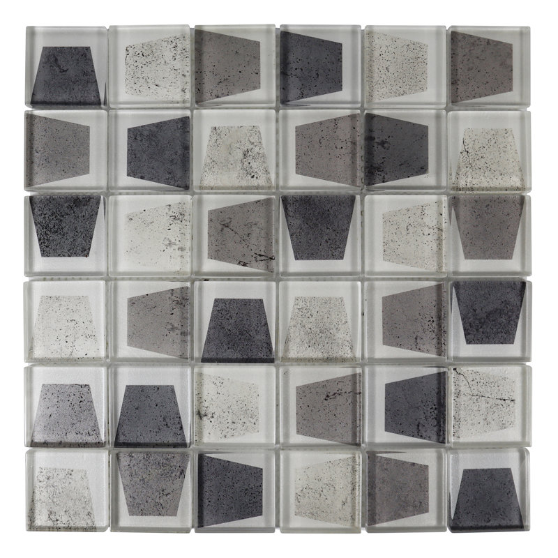 Taourirt 12" x 12" Beveled Glass Grid Mosaic Wall Tile, Gray