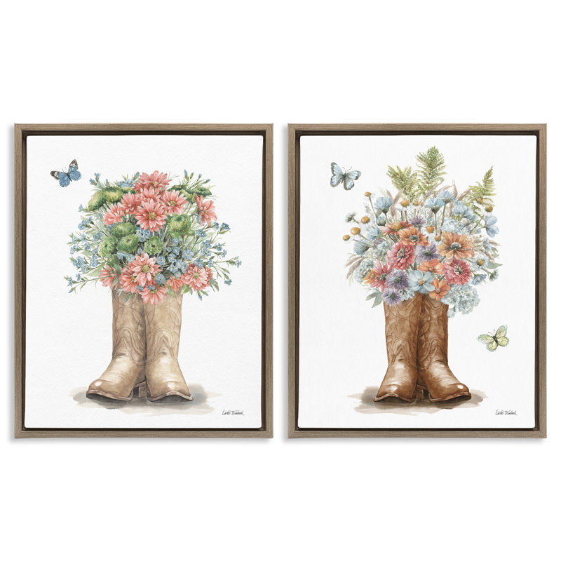 Ensemble de 2 toiles flottantes Wildflower, H 31 po x l 25 po, Cadre flottant orme Montalcino