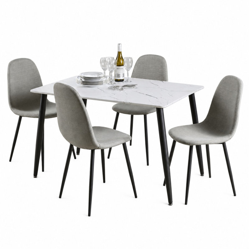 Holmen 5-Piece Dining Set - 4 Chairs & Table, White, Grey