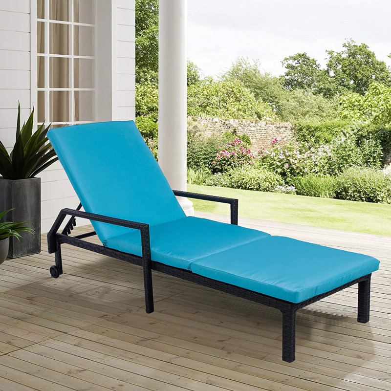 Chaise longue simple inclinable avec coussin 68,11 po Stansberry, Bleu, Noir