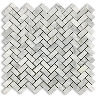 0.625 in. x 1.25 in. Herringbone Polished Marble Tile