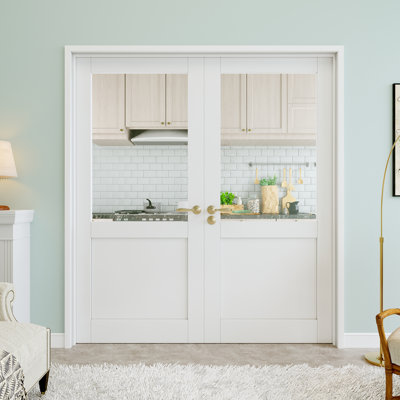 72" x 80" Half-Lite Clear Glass Double Doors, French Doors Slab Replacement, Clear Glass Door Slab, Paintable & Waterproof, Suit for Pantry Door, Laundry Door, Closet Door, Room Door, Home Office Door