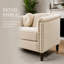 Fauteuil d'appoint tonneau en velours beige avec dossier capitonné, garniture cloutée et pieds tournés en bois-131533026
