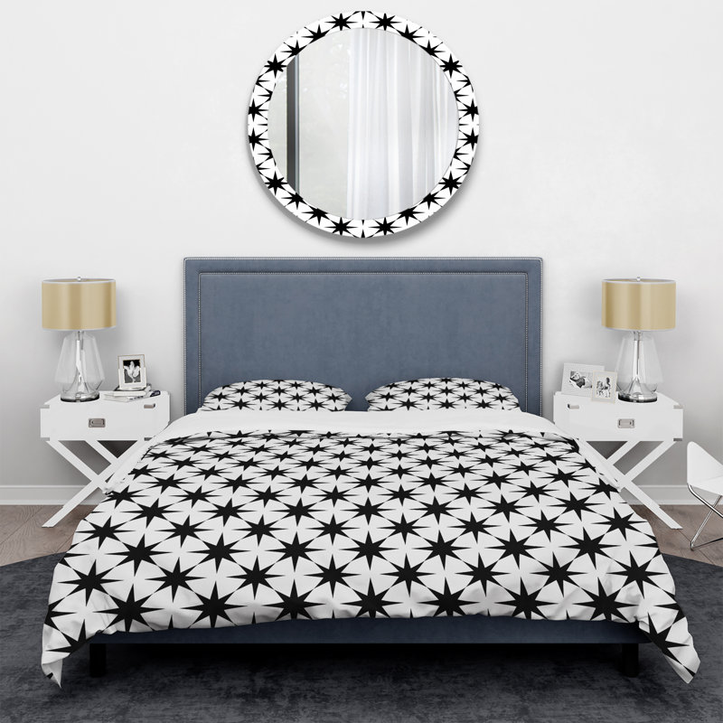 Ensemble de housse de couette moderne noir et blanc Modern Stars I, Housse de couette pour grand lit et 2 taies décor