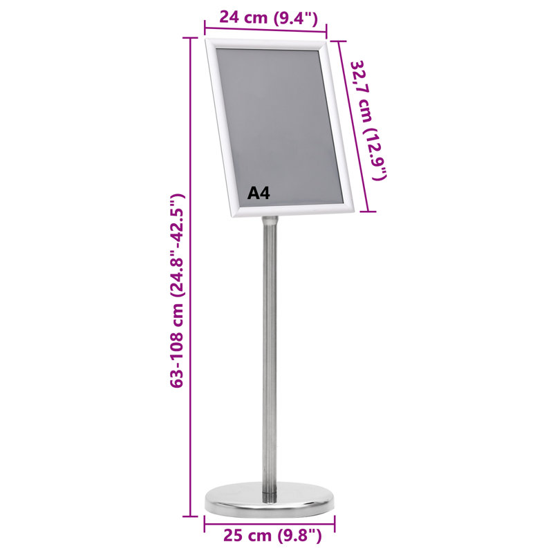 Présentoir à affiche Vidaxl A4 en aluminium 2 pièces