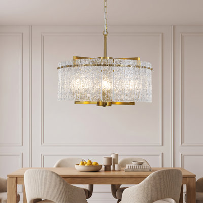 5 - Light 18.7" Gold Dimmable Modern Drum Chandelier With Water Ripple Glass Shape