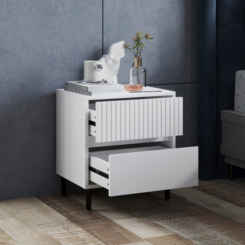 Bartram 45cm W Manufactured Wood Bedside Table, White