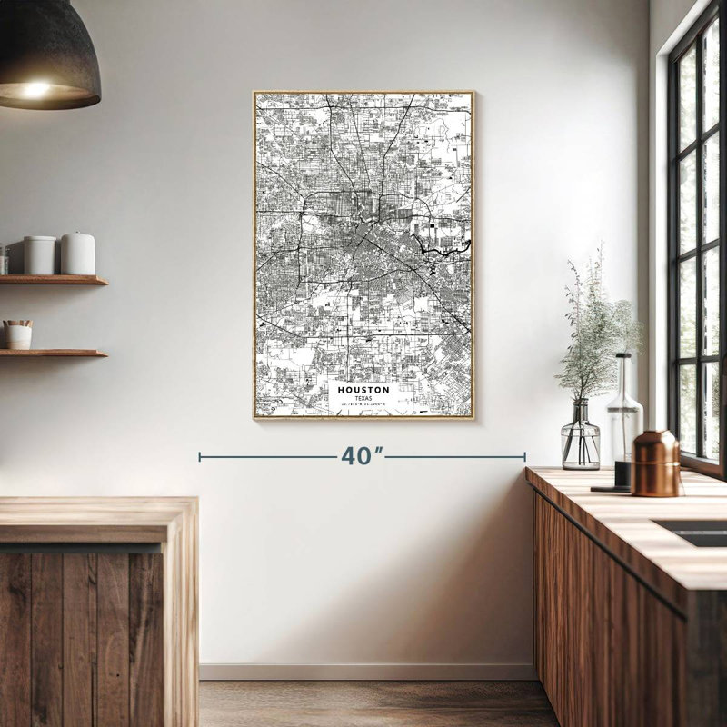 Carte blanche de Houston au Texas, Cadre flottant en bois naturel, 27 po x 40 po