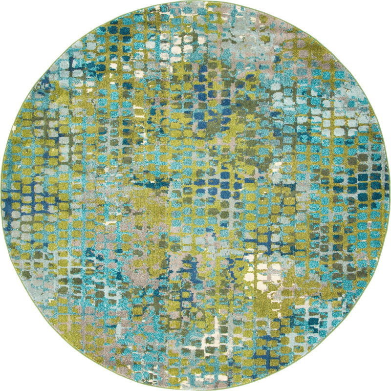 Tapis abstrait bleu / vert Hashimoto, Rond 6 pi 1 po