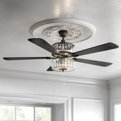 Demonbreun 52"W LED Clear Crystal Ceiling Fan with Light Kit