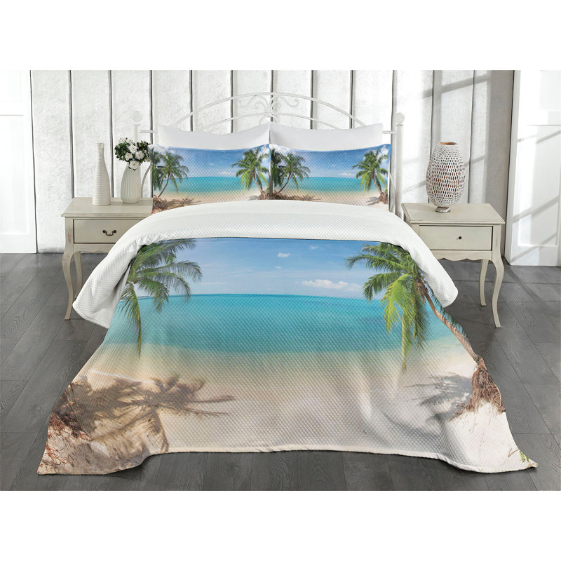 Ambesonne Exotic Bedspread Panoramic View Beach, King Bedspread + 2 Standard Shams