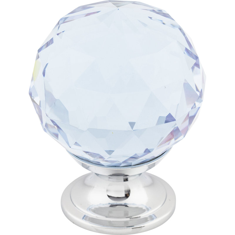 Clear Crystal 1 3/8" Diameter Round Knob, Light Blue, Polished Chrome
