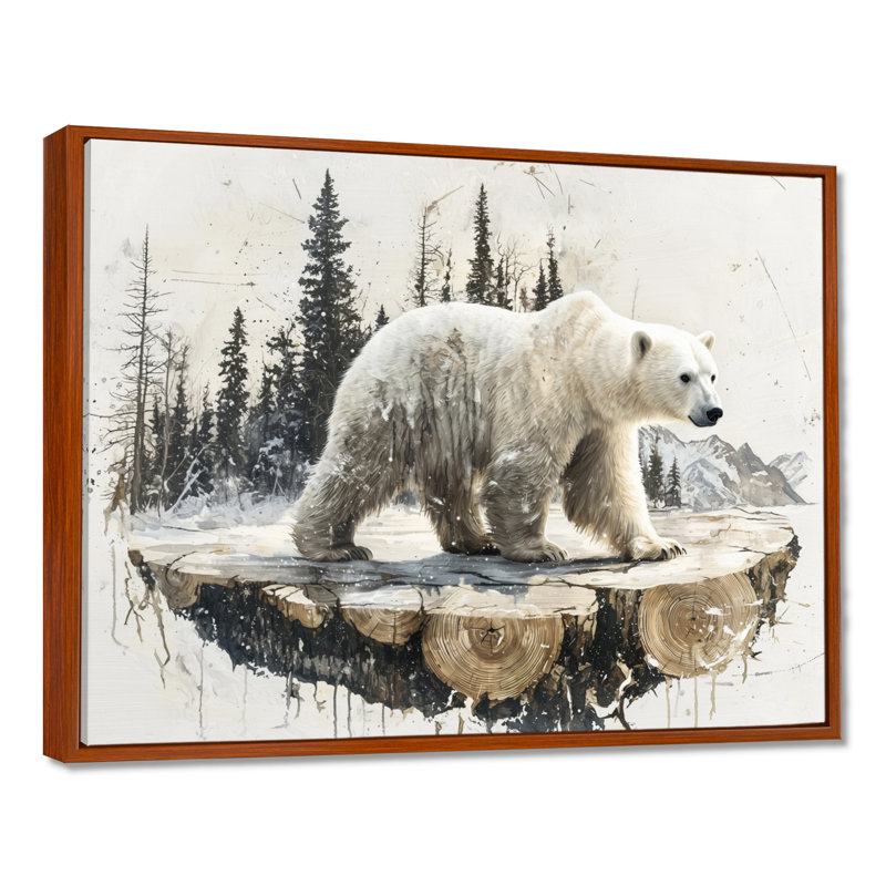 Glennda Winter, ours polaire dans un paysage de forêt II - ours, art mural, H 12 po x l 20 po, Cadre flottant brun