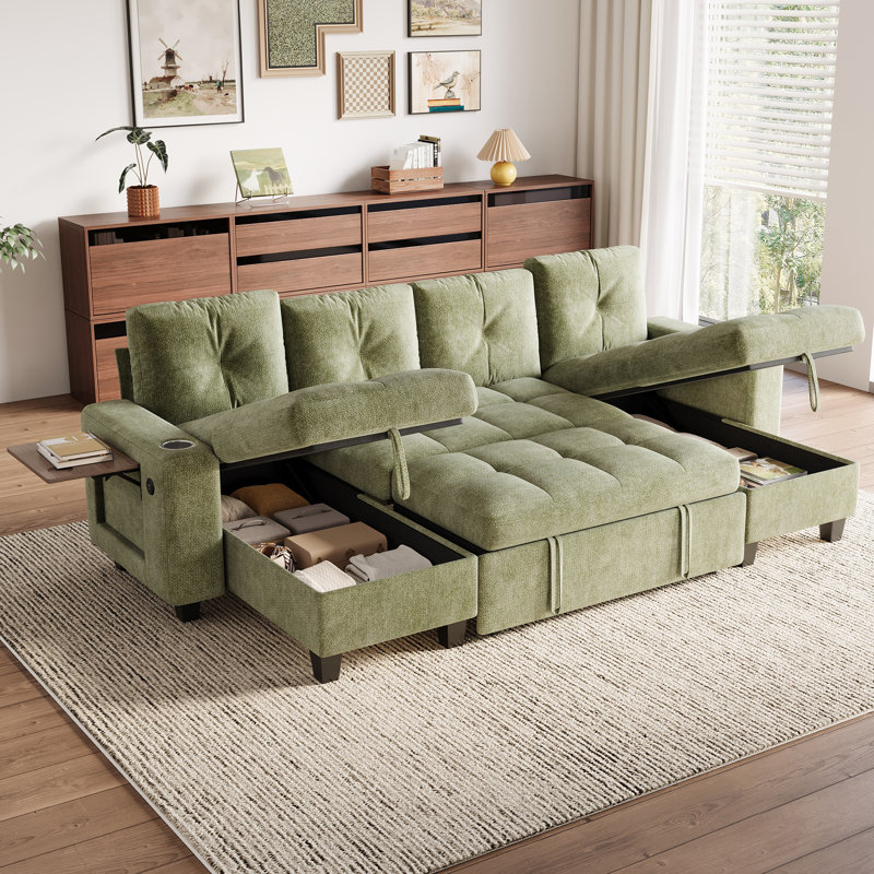 Canapé modulaire capitonné en U capitonné avec canapé-lit, chaise de rangement et table d'appoint Benett 108,6 po Benett