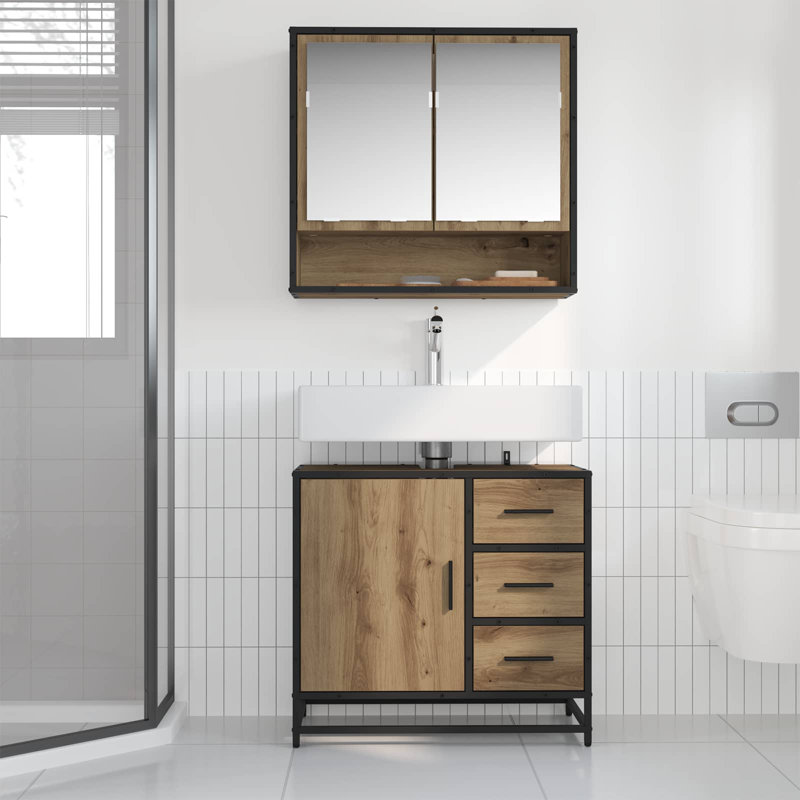 Vanity & Mirror Set, Artisan Oak