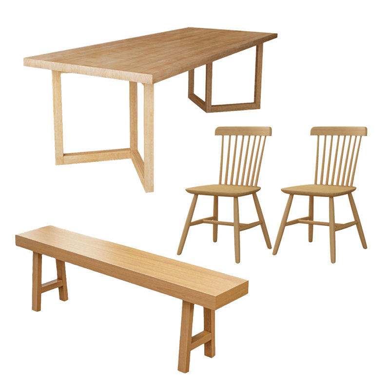 Ensemble de tables haut de gamme en bois massif, H 29,52 po x L 62,99 po x l 27,55 po