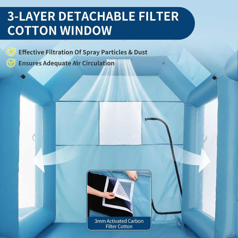 Cabine de peinture gonflable 20 x 14 x 10 pi avec ventilateur de 1 100 W, tente de pulvérisation portable, filtre à 3 couches pour la voiture, les meubles et les projets de bricolage, bleu