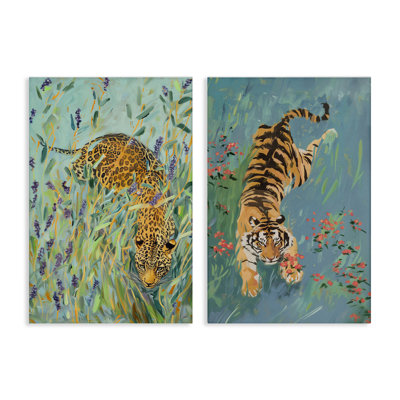 Ensemble de 2 toiles Prowling Tiger & Leopard Habitats, design par Amanda Tsoukanelis