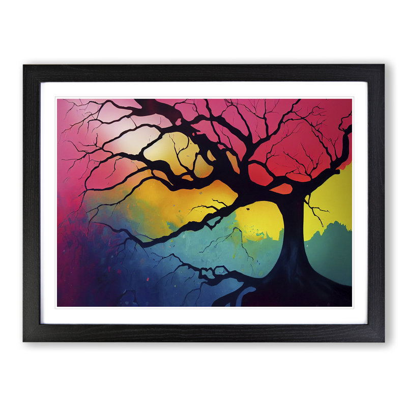 XH1022-7241X Pure Tree In Colour Abstract - Single Picture Frame Print, 46cm H x 64cm W, Black