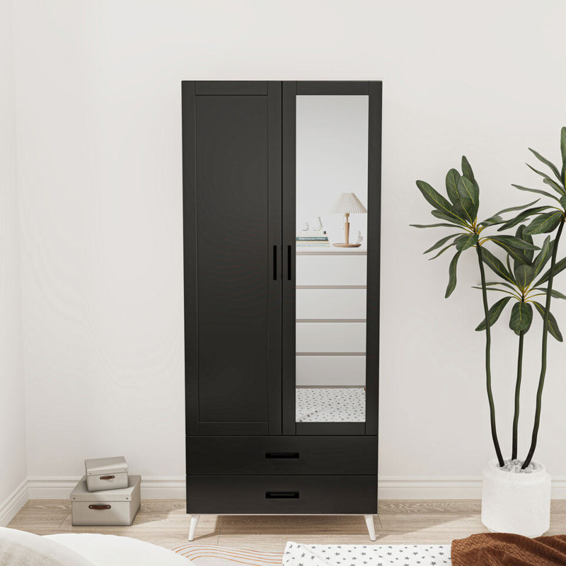 Bostick Solid Wood Wardrobe, White Black