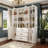 6 Door 3 Drawer Storage Cabinet With Adjustable Shelves & Partial Glass Doors