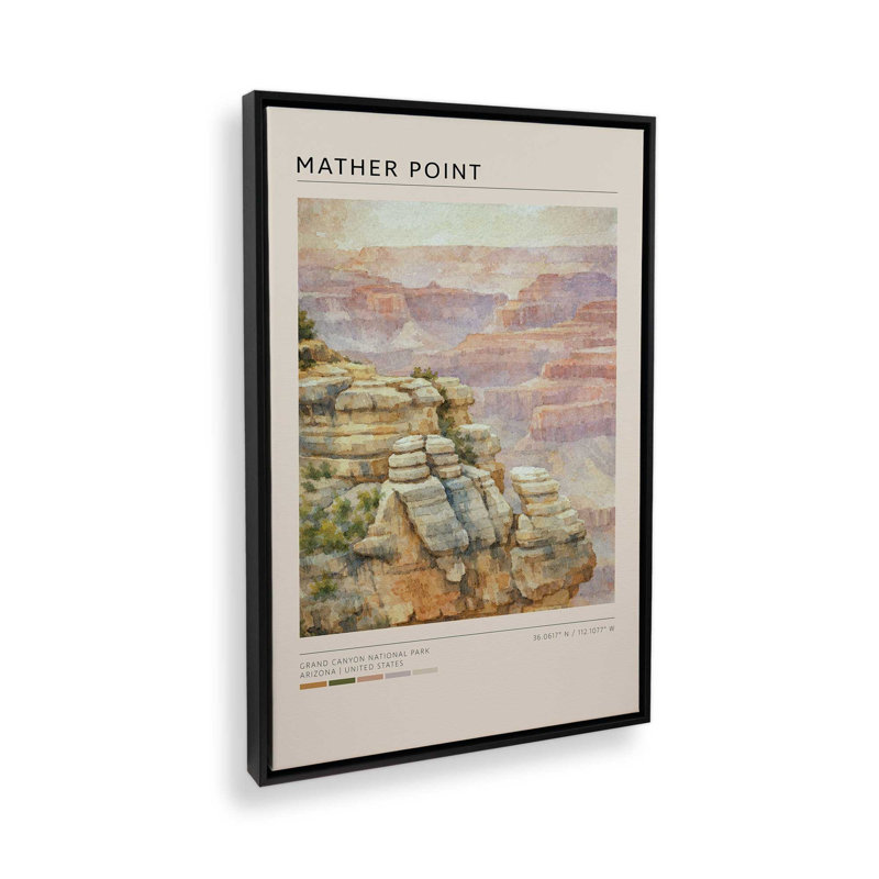 «Mather Point, Grand Canyon», reproduction d'art sur toile, Cadre flottant noir satiné, 24 po x 36 po