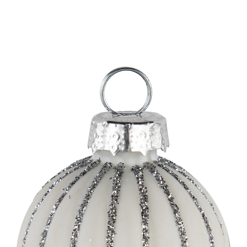 Glitter Striped Glass Christmas Ornament Place Card Holders - 2" - White - Set Of 6