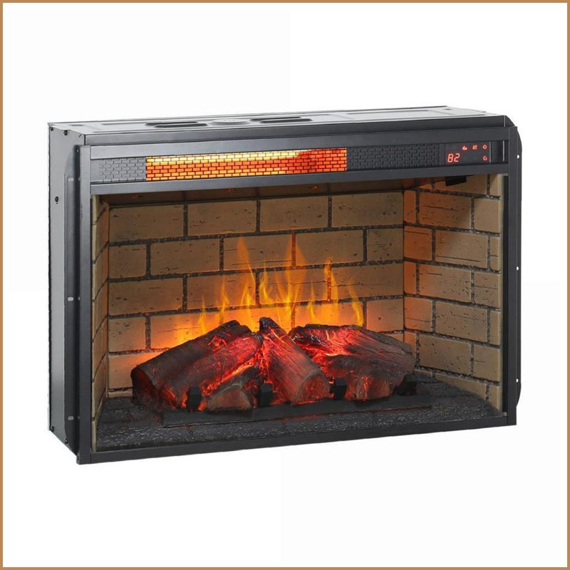 Electric Fireplace Insert, 26 Inch Infrared Quartz Heater with Wood Logs &amp; Vintage Brick | Vent Free | Tempered Glass+Sheet Metal+Plastic