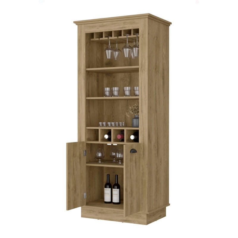 Macadamia 4-Built In Wine Rack Bar Cabinet, Brown