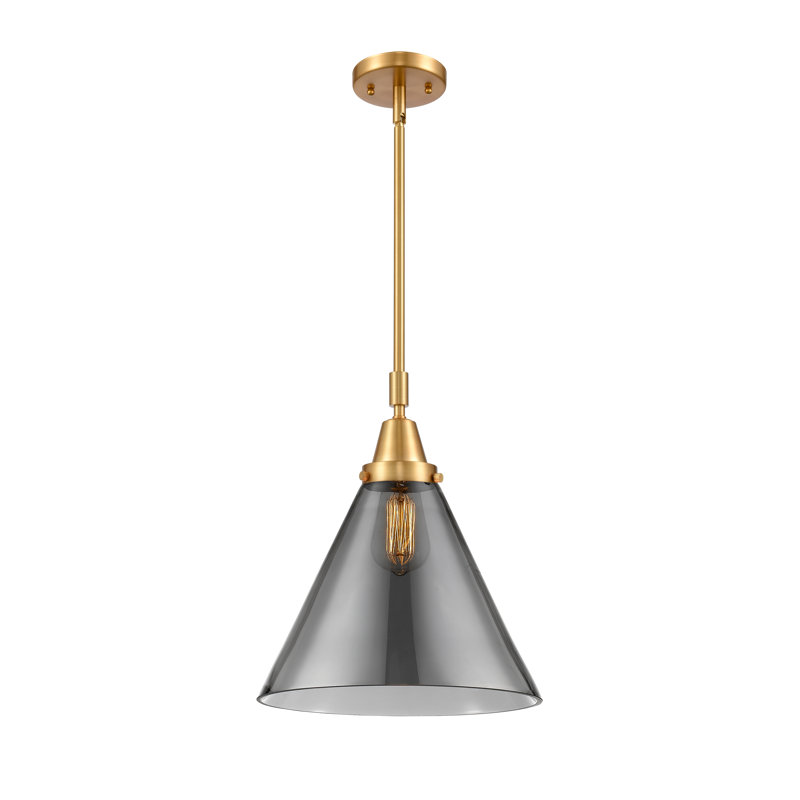Ashwath 1-Light Cone Pendant, 50.12" H x 12" W x 12" D, Plated Smoke, Satin Gold