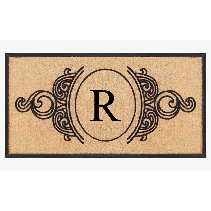 Tapis de porte en fibre de coco naturel et en caoutchouc monogrammé à la main Jahkobe Floral - 30 po x 60 po, robuste, durable et durable