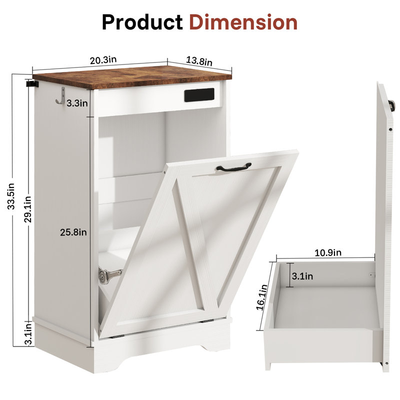 Tilt Out Trash Can Cabinet with Ozone Deodorizing for Kitchen,  10 Gal Free Standing Hideaway Trash Holder, White