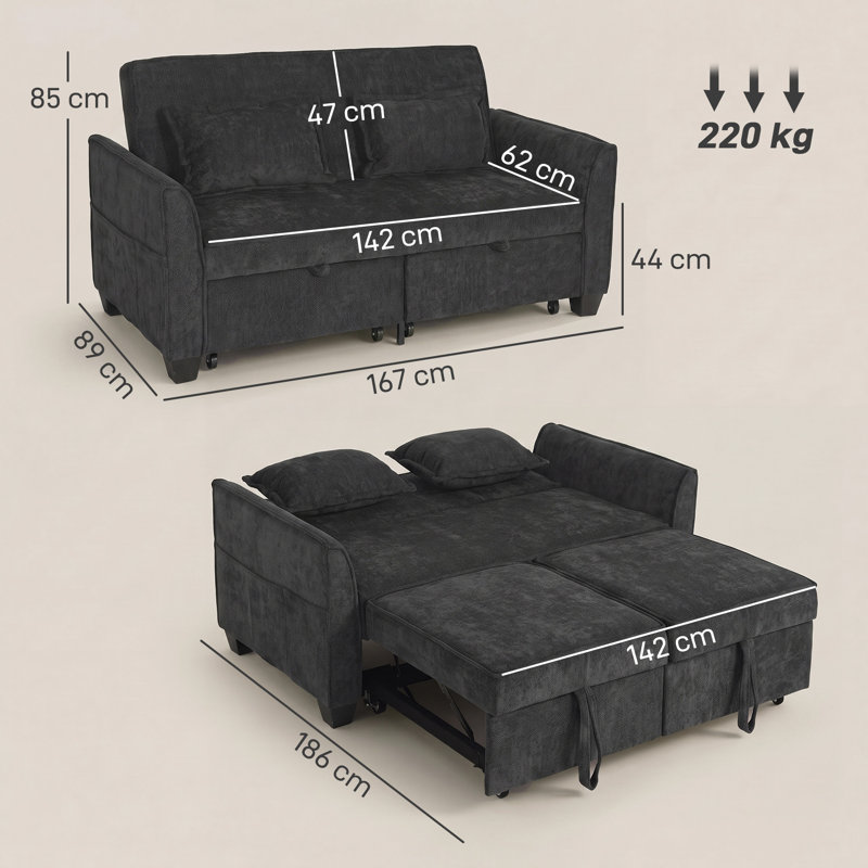 167 cm W Eucalyptus Outdoor Sofa, Black