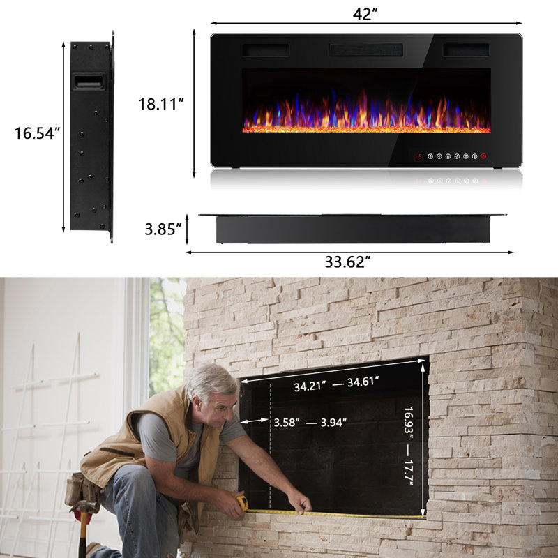 Foyer électrique mural encastré Aishe, H 18,11 po x l 42 po x P 3,86 po