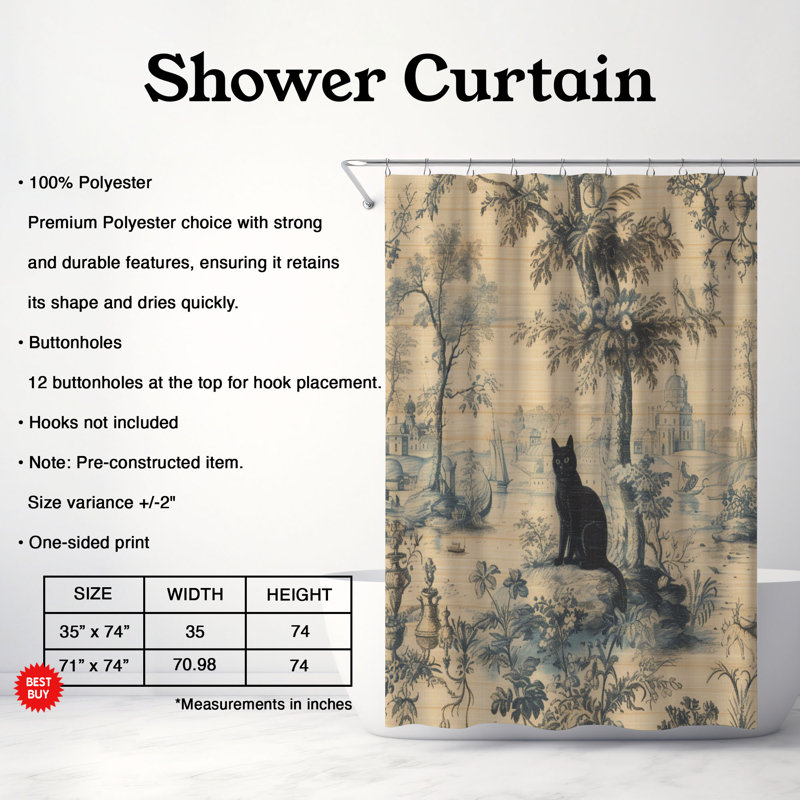 Rideau de douche standard 1 pièce Feline Toile Prints, H 74 po x l 71 po