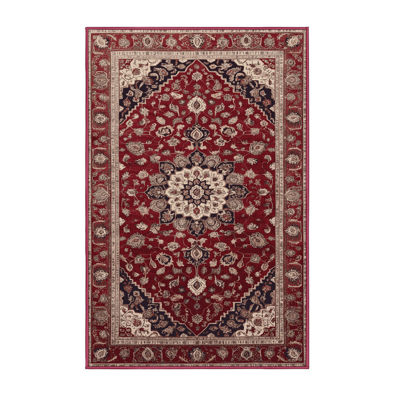 Tapis rouge persan lavable à la machine, Rectangle 6 pi x 9 pi