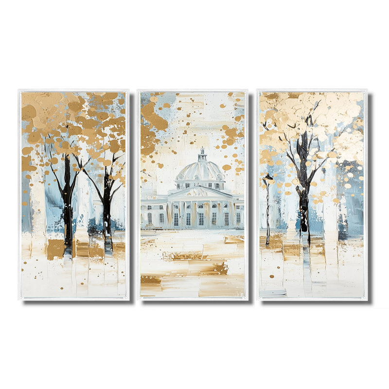 Trinity College In Dublin I - ensemble d'art mural Dublin, H 40 po x l 60 po, Reproduction avec cadre flottant, Blanc