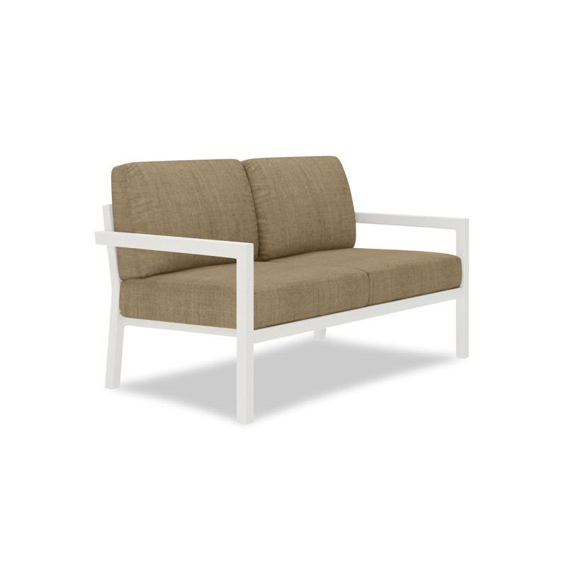 Vivant 56.25" Wide Outdoor Loveseat with Sunbrella® Cushions, White, Canvas Natural Sunbrella® Canvas