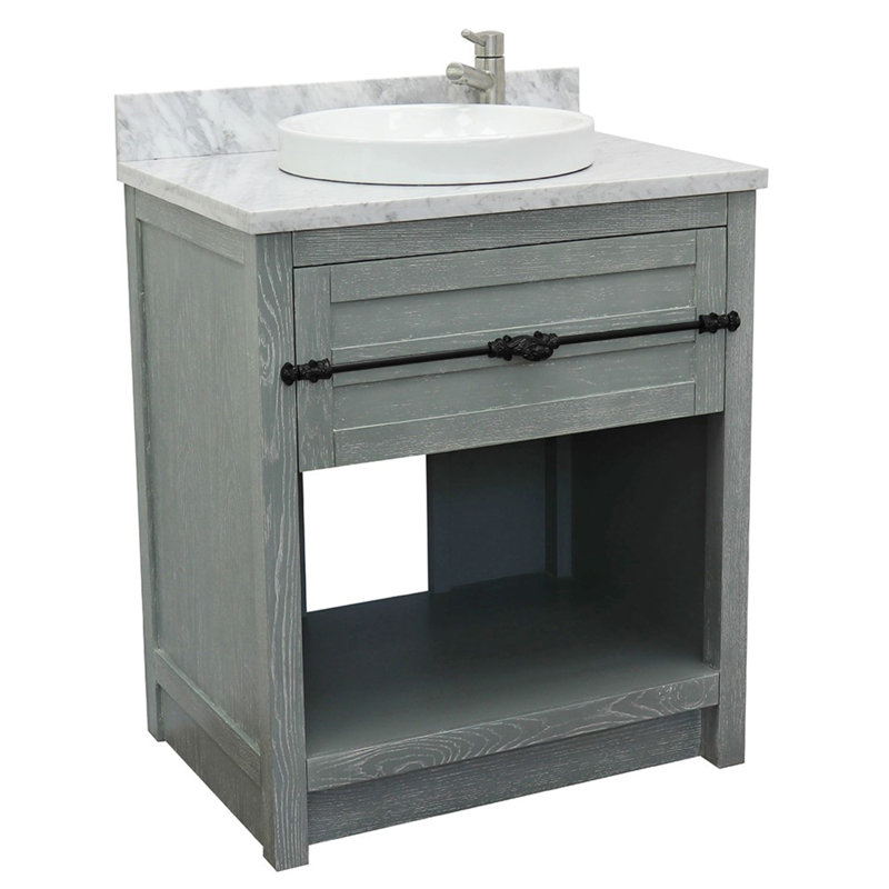 Ensemble de meuble-lavabo simple 31 po Zimmerman, Gris sauge, Marbre de Carrare blanc