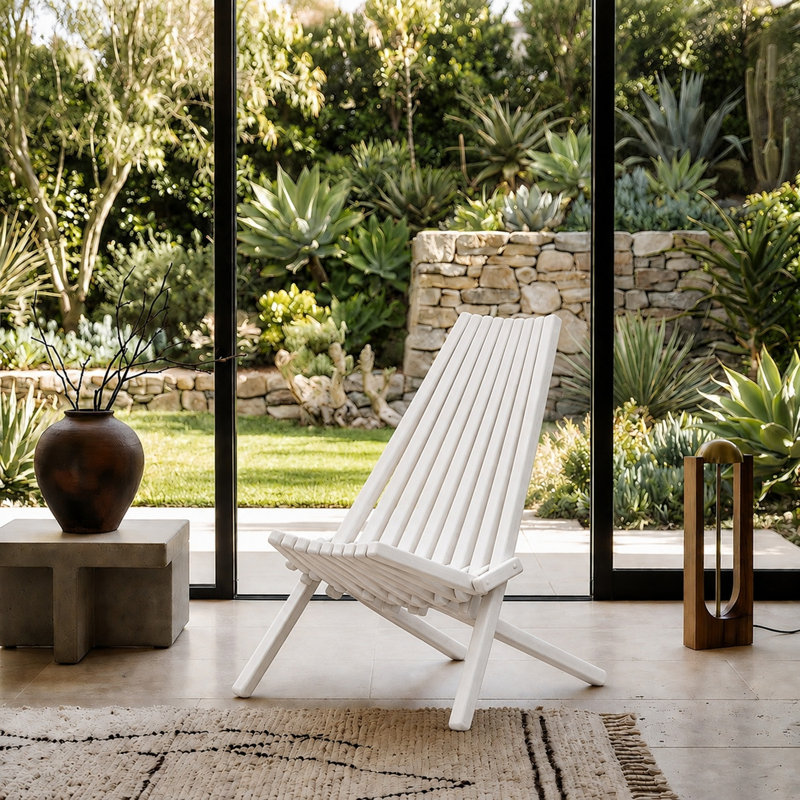 Chaise longue pliante d'extérieur Lashawn en bois d'acacia - Blanc vieilli, Blanc, Non