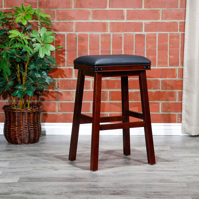 Tabouret 30 ", finition espresso, siège en cuir noir, Espresso