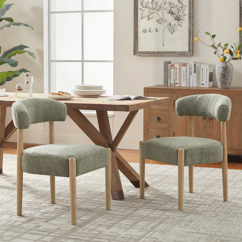 19.1'' H Upholstered Side Dining Chair (Set Of 2), Green/Brown