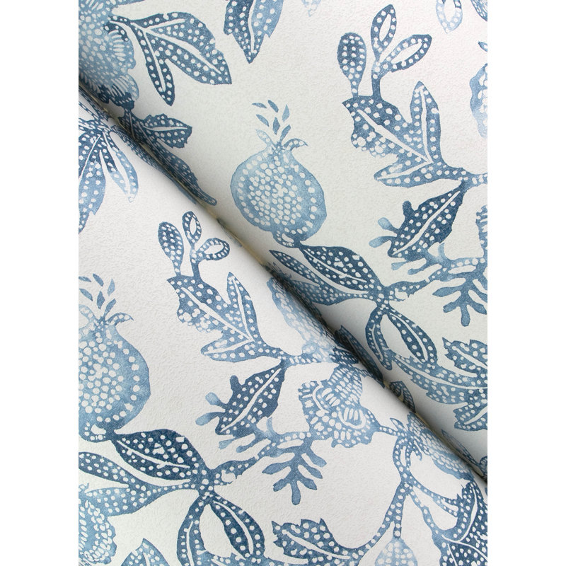 Papier peint de plage à motif de fruits à fleurs bleu sarcelle, Bleu