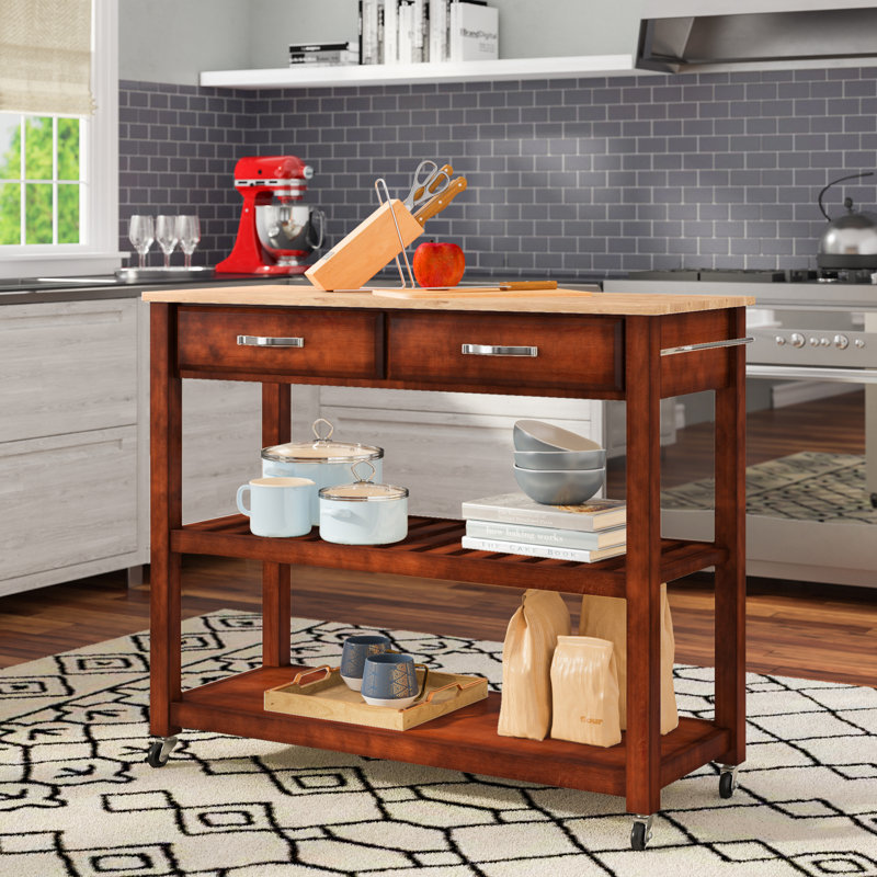 Rickie Solid Wood Top Kitchen Cart, Cherry