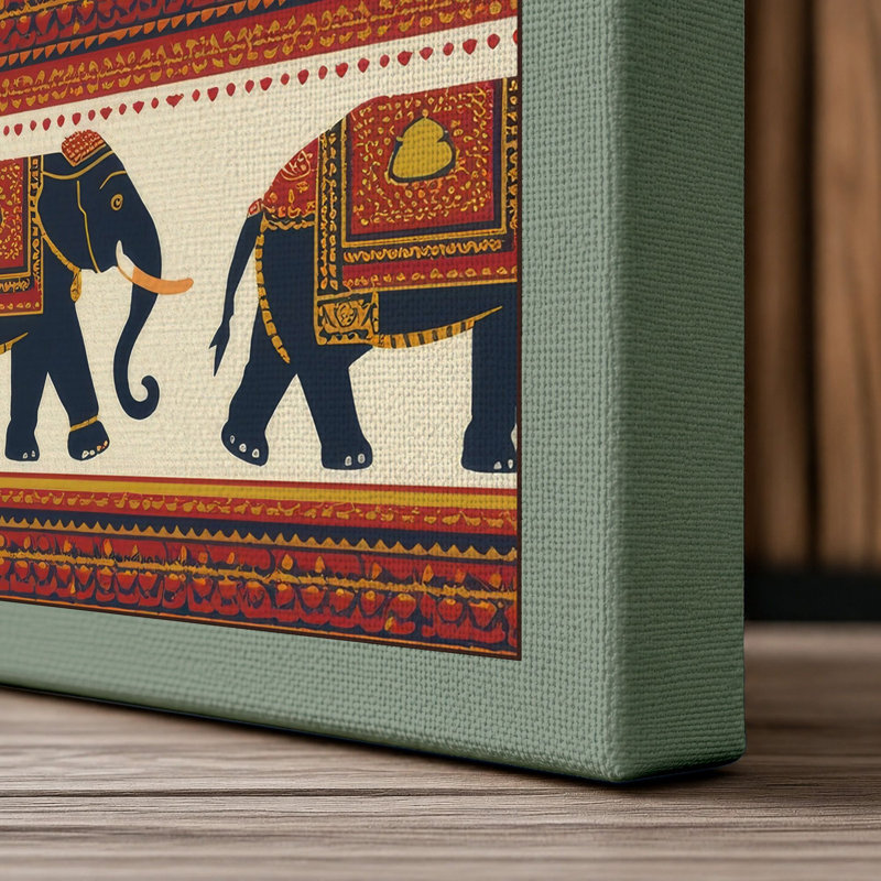Ceremonial Elephants Eclectic 1 Piece Wrapped Canvas Wall Art, 36x24 - 91.4 x 61.0 cm, Sage Border